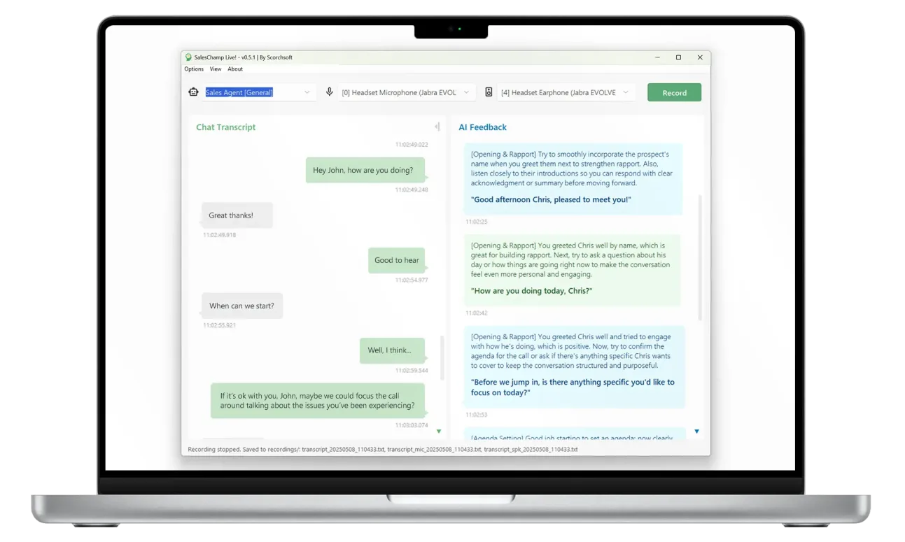 SalesChamp Live - Real-time AI Call Coaching SalesChamp Live - Real-time AI Call Coaching