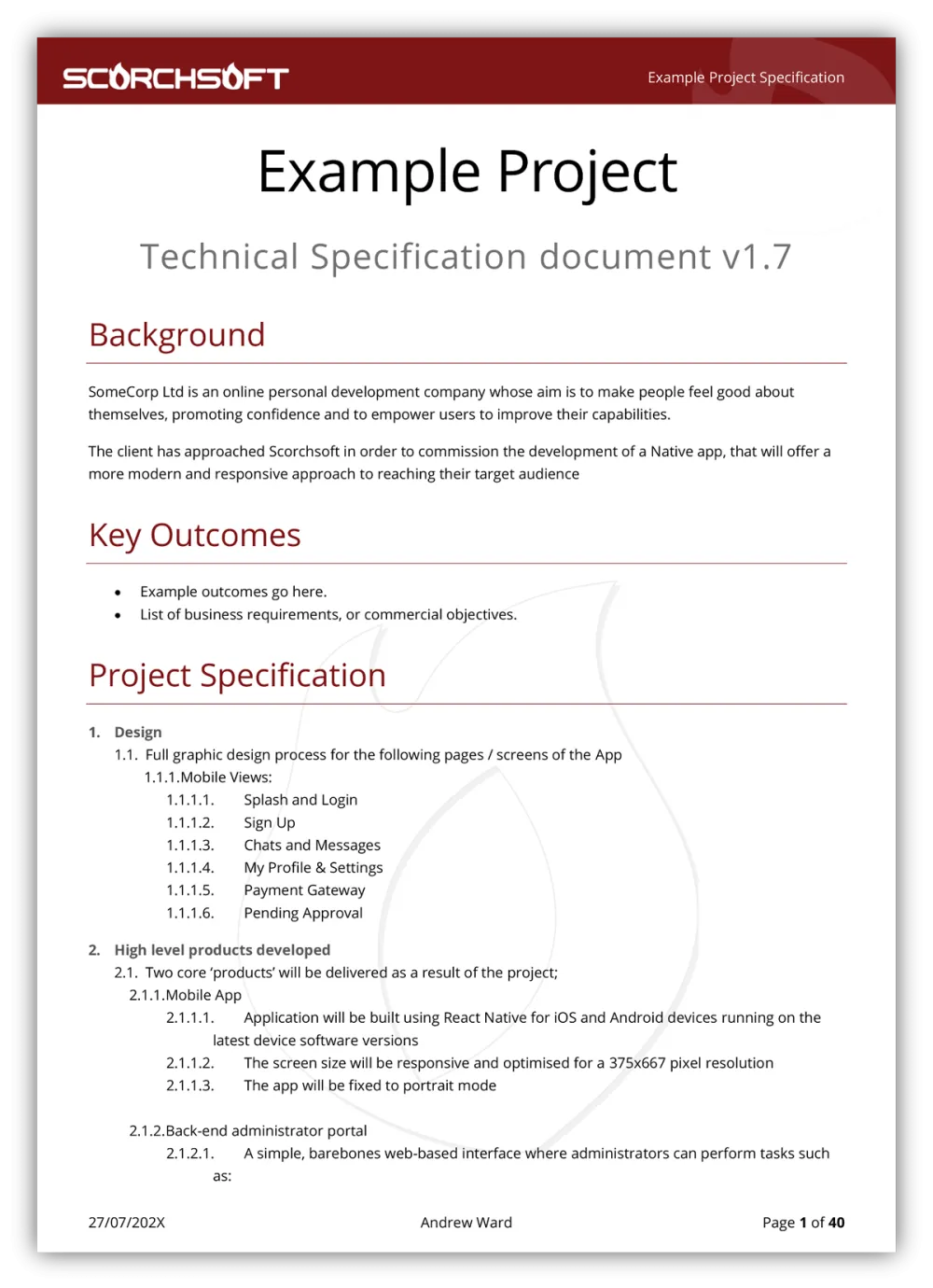 Example image outlining the key areas covered in Scorchsoft technical specification Example image outlining the key areas covered in Scorchsoft technical specification