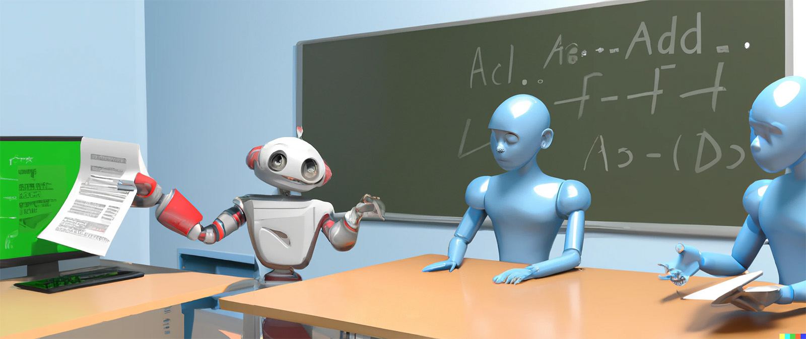 robots infront of a blackboard representing computer training
