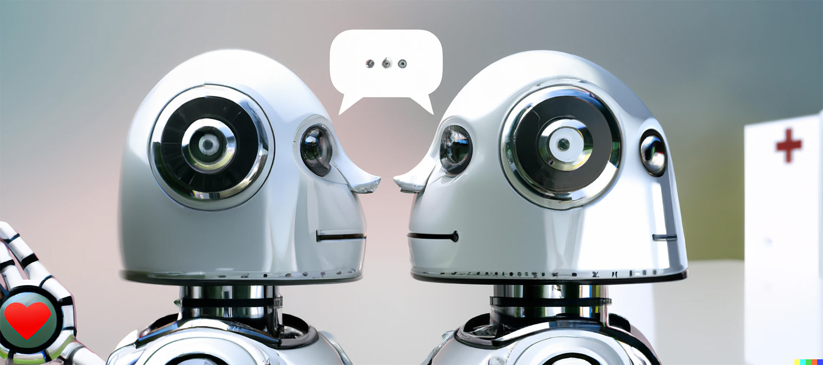 two robots speaking representing AI