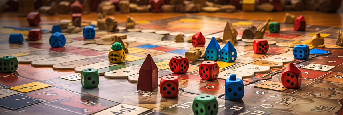 board game with dice representing risk