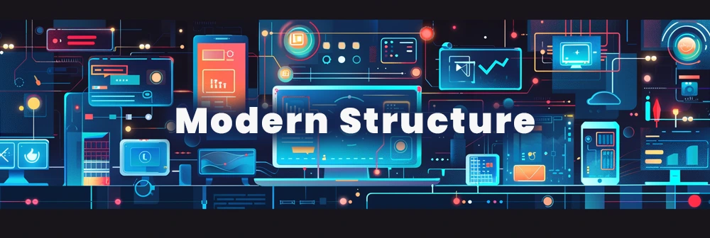modern web technology in a funky illustration style structure