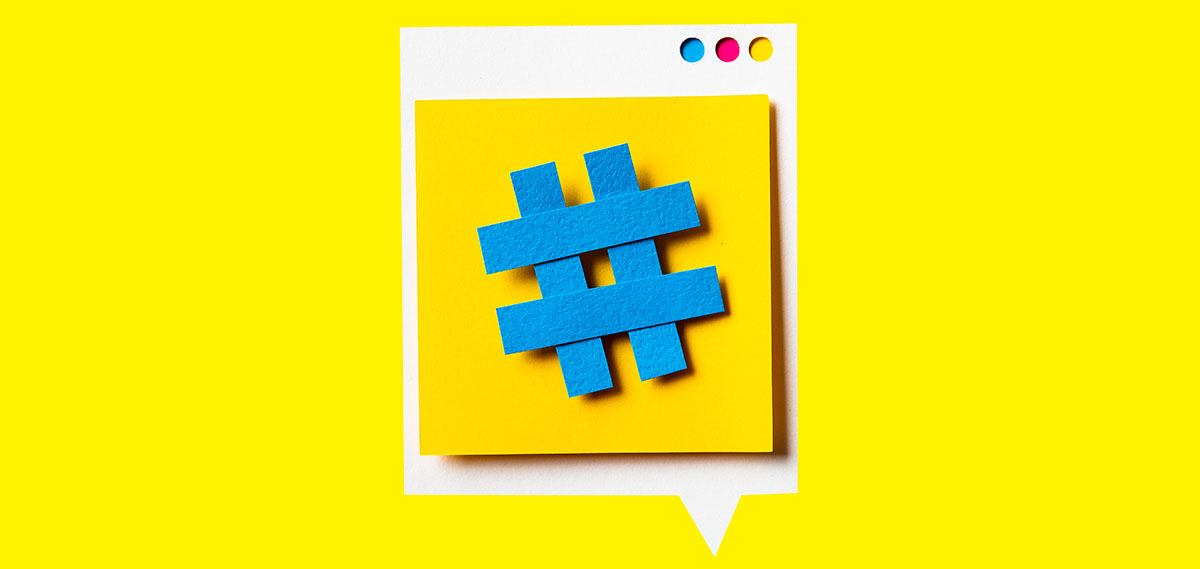hastag social media image on a yellow background, symbolic of social media platforms, without being an image of a specific one