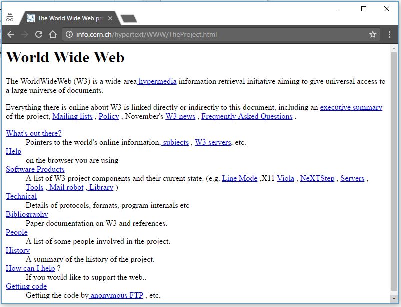 screenshot of the first website ever