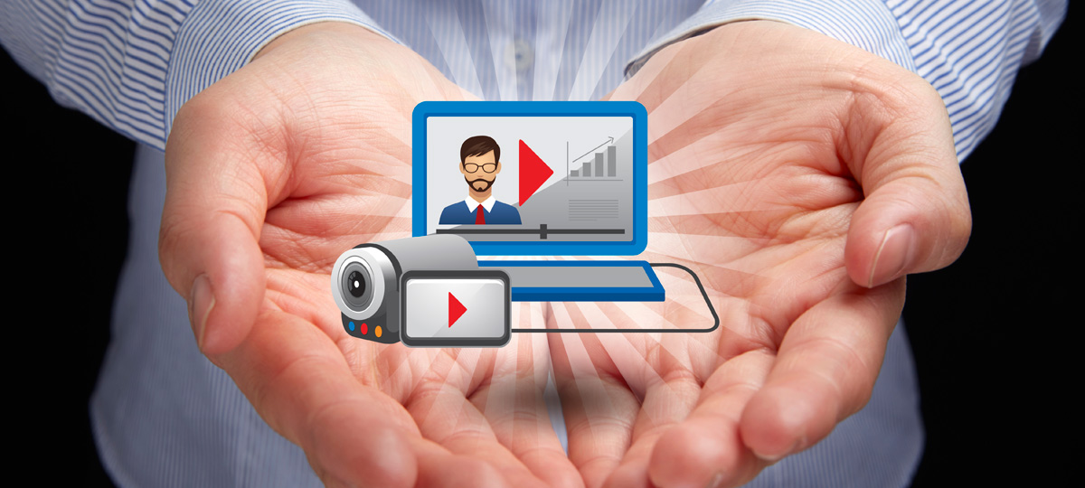 hands holding an online video