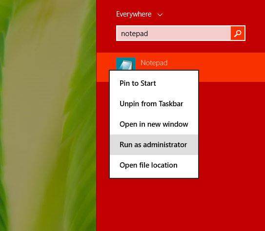 run notepad as administrator
